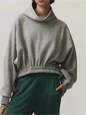 Anthropologie Gray Cowl-Neck Cinched-Hem Sweater